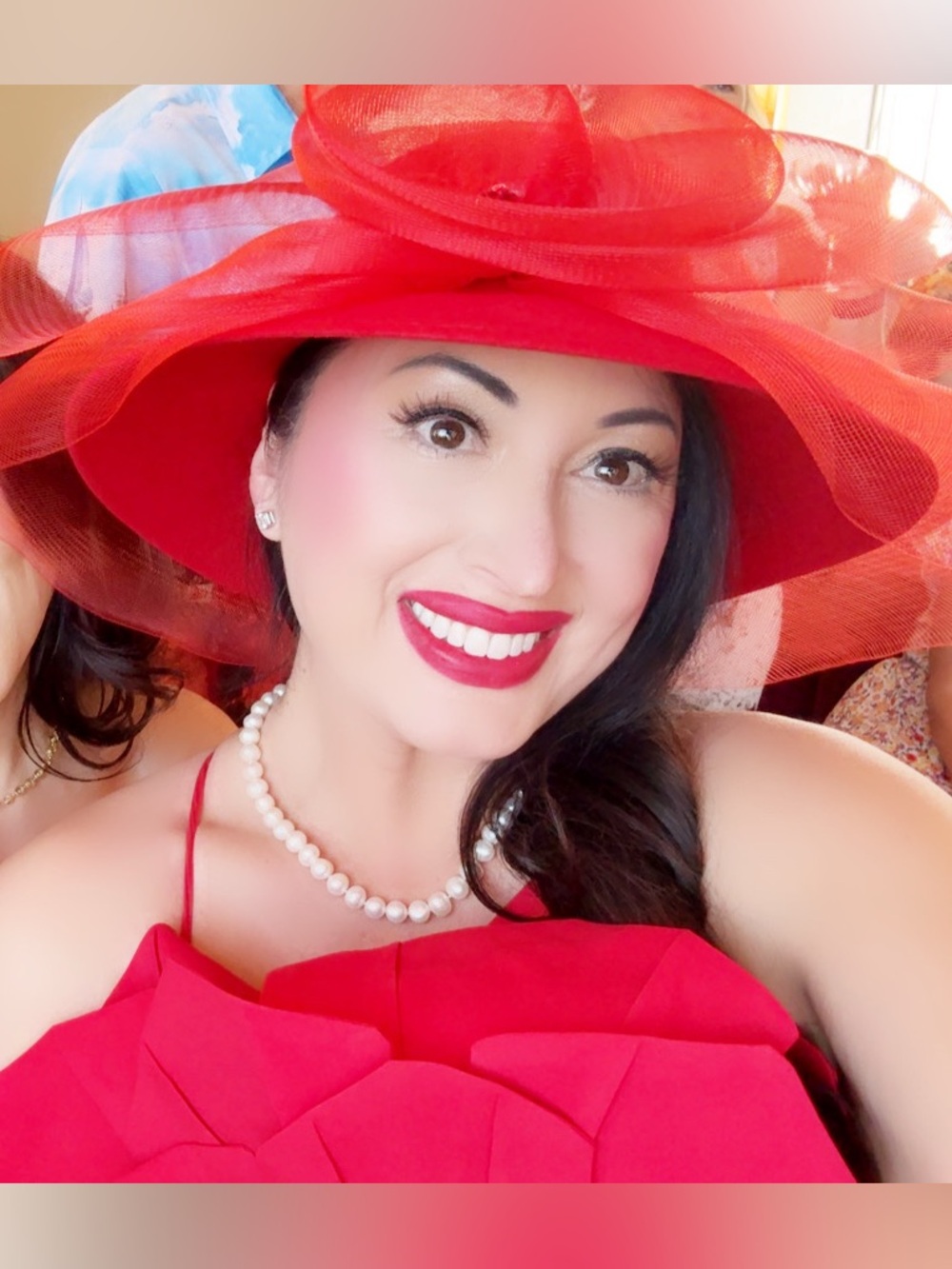 Vintage Red Wide-Brim Fascinator Hat